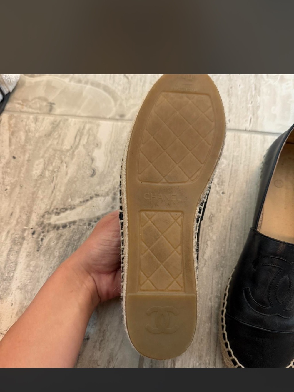 CHANEL Black Leather Espadrille Slip-Ons with CC Logo - Picture 3 of 7
